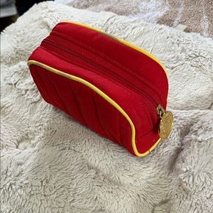 Chic Red Quilted Cosmetic Bag with Yellow Trim